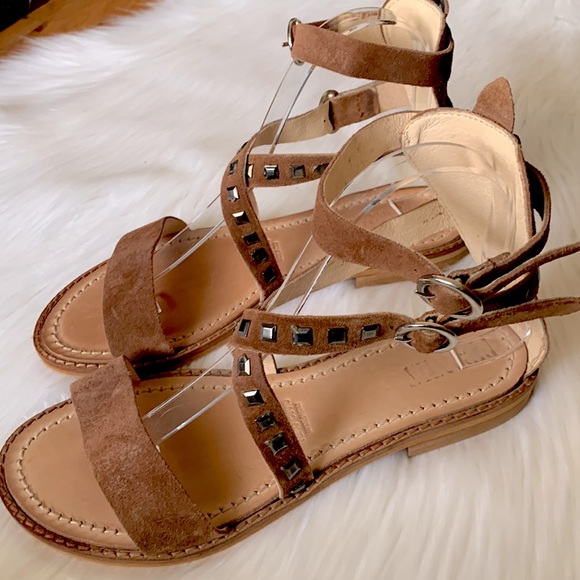 NWOT Piranha Italia Genuine Leather Studded Gladiator Flats - Picture 3 of 10